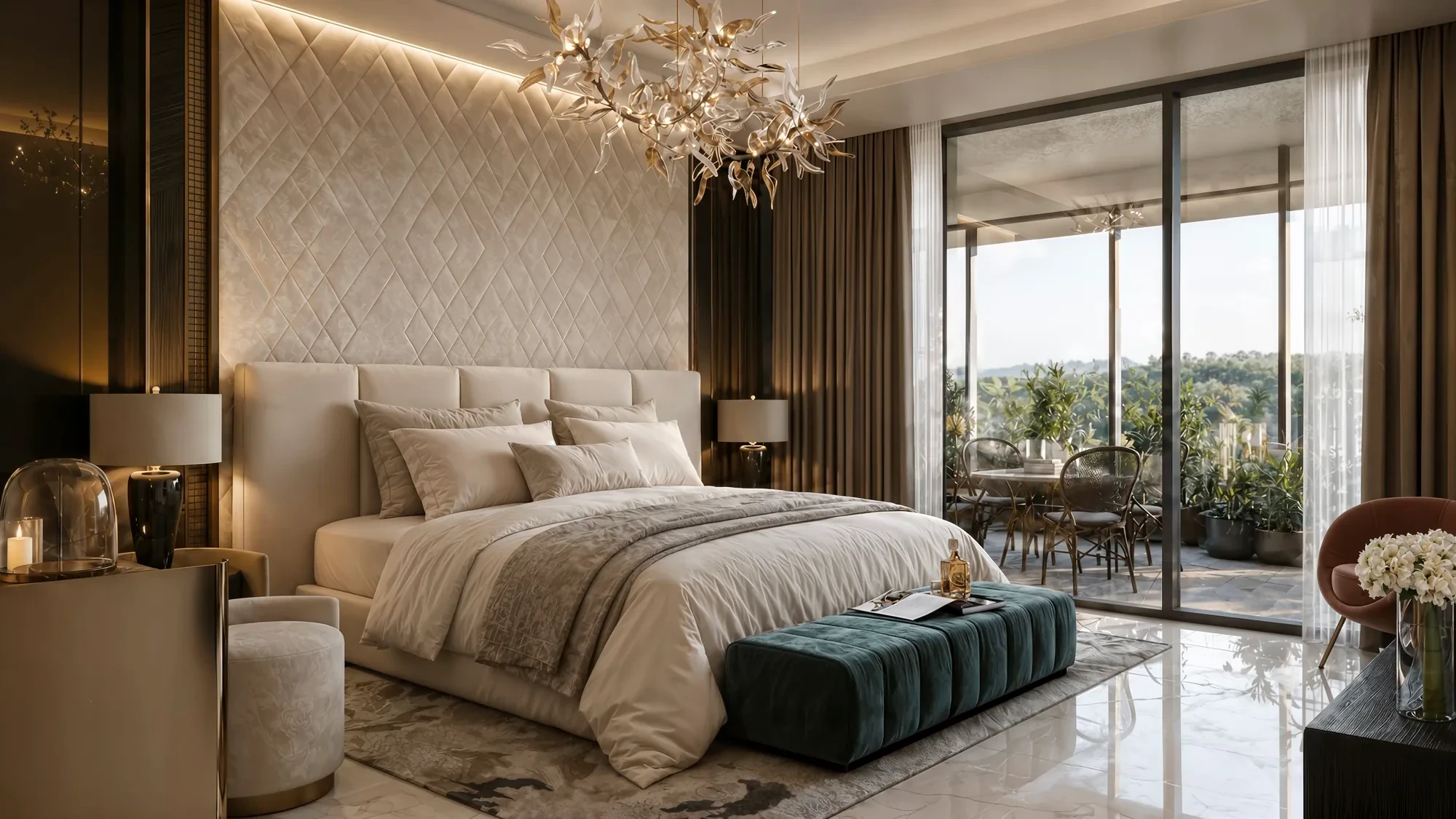 Residence bedroom with terrace light
