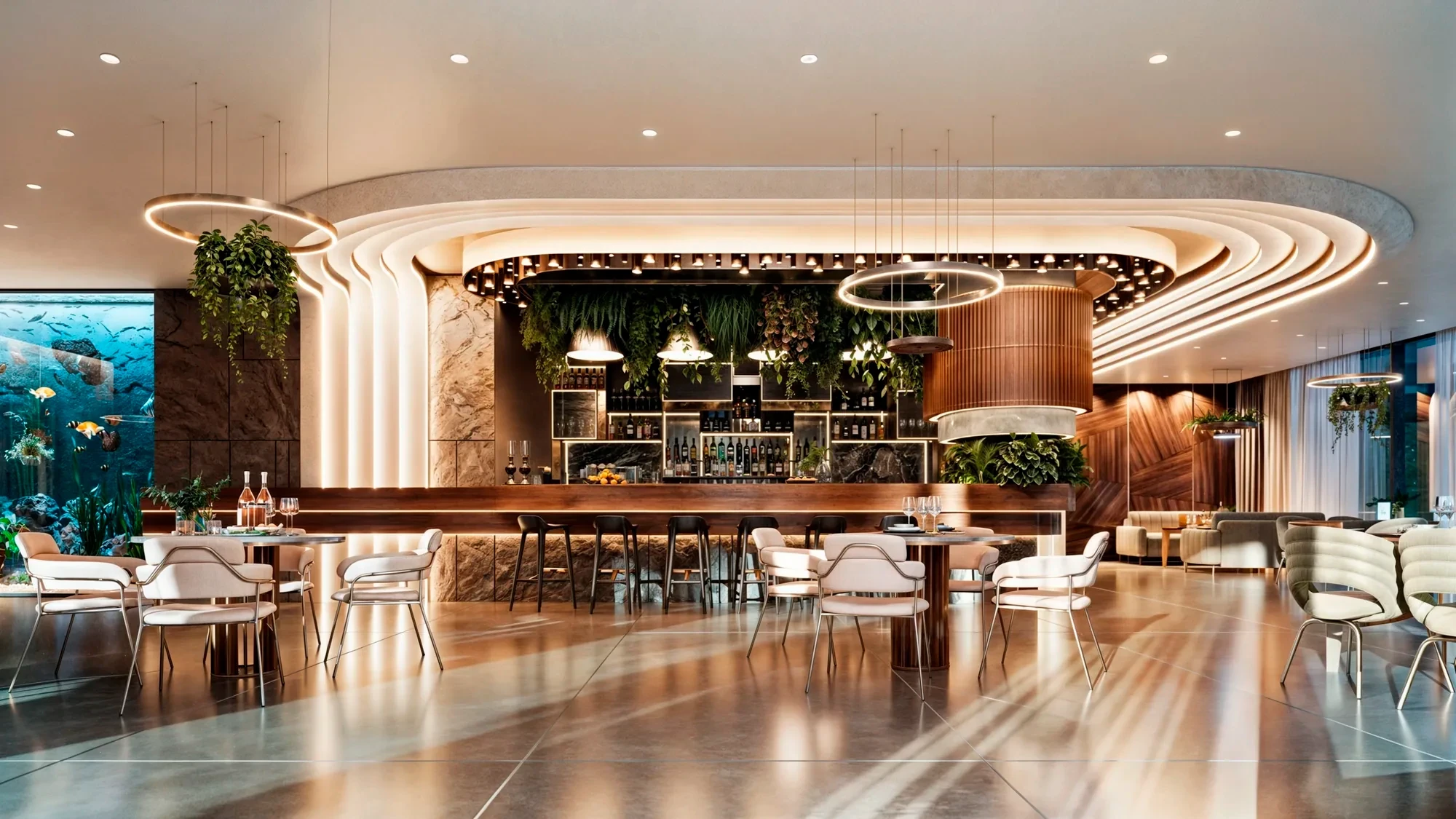 Signature restaurant with a suspended green canopy