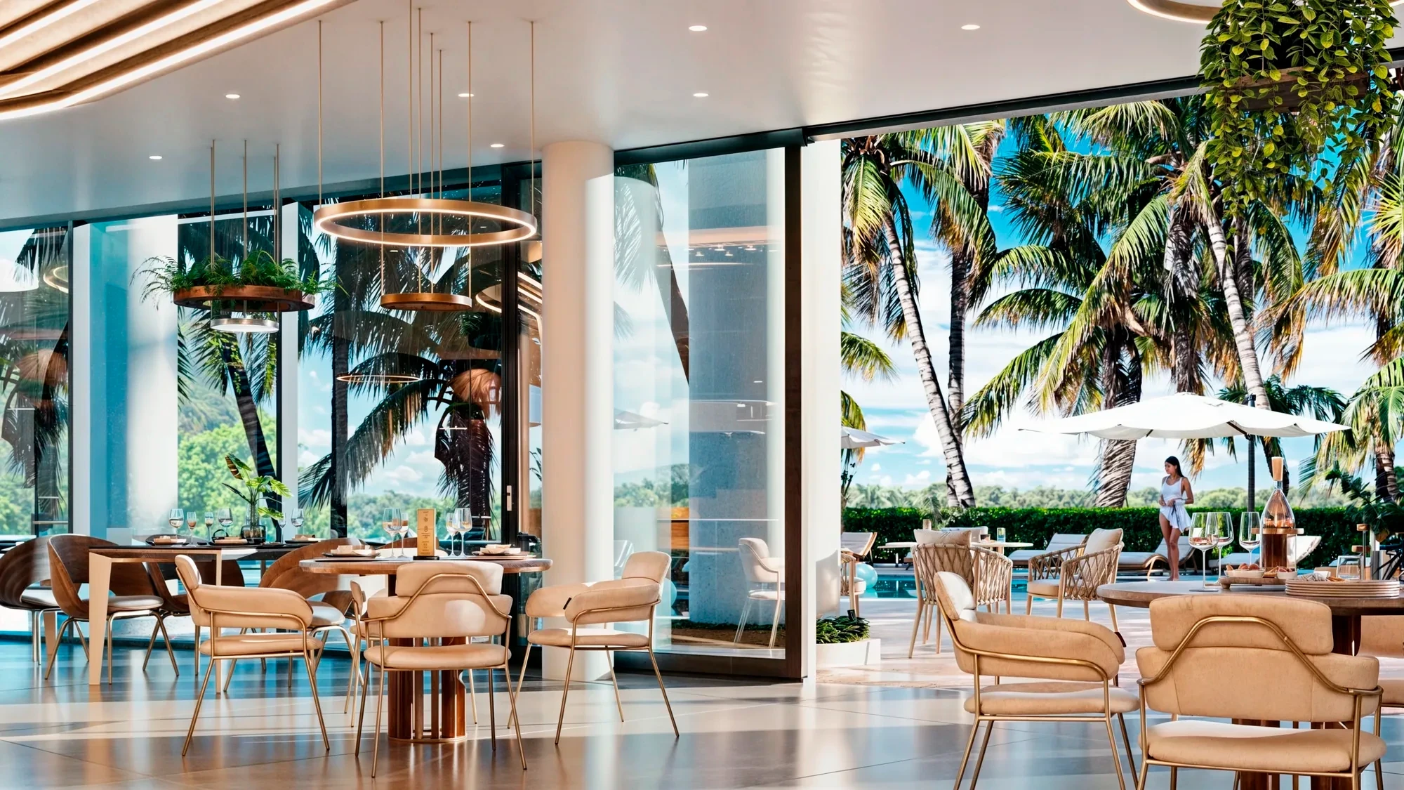 Palm shaded terrace dining