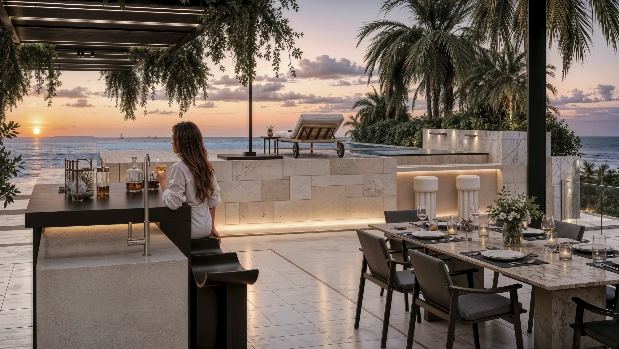 Terrace bar at sunset