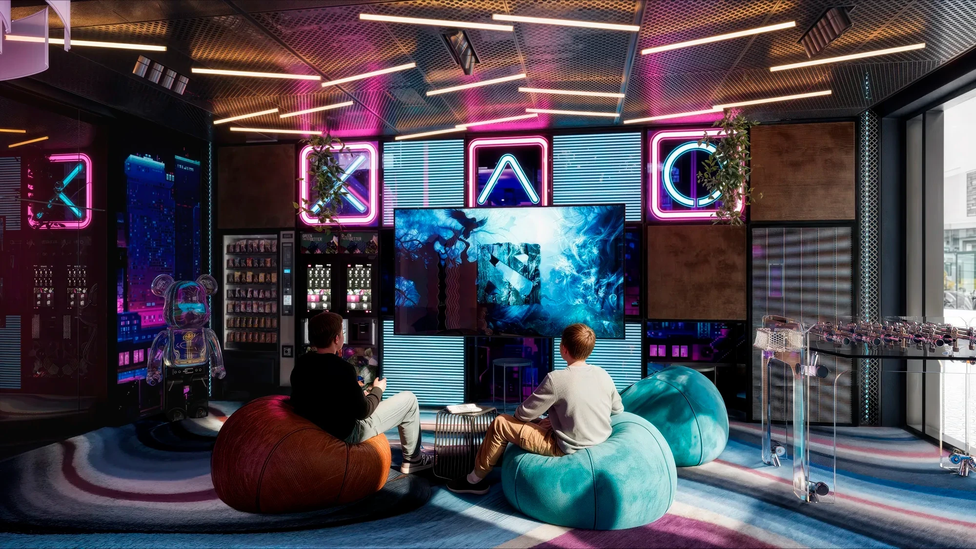 Resident lounge with a media wall